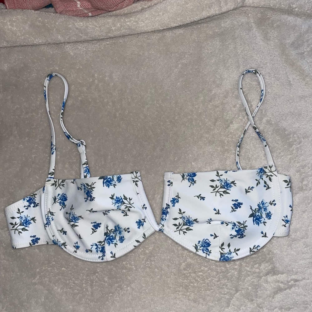 Floral Blue and White Bikini Top